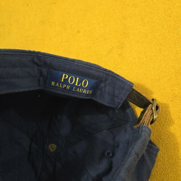 RARE Polo Ralph Lauren 1992 Stadium Rainbow Hat - Blue Chino Leather Strap